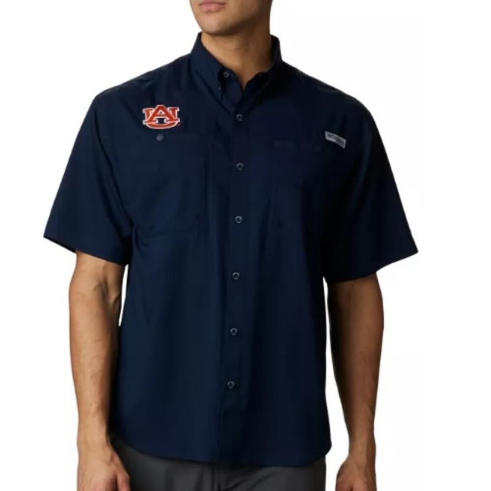 NWT Columbia Collegiate PFG Tamiami Short Sleeve Shirt Auburn Men's Size Medium